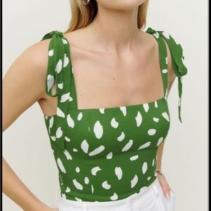 Ellora Reformation Green and White Spot Top with ties